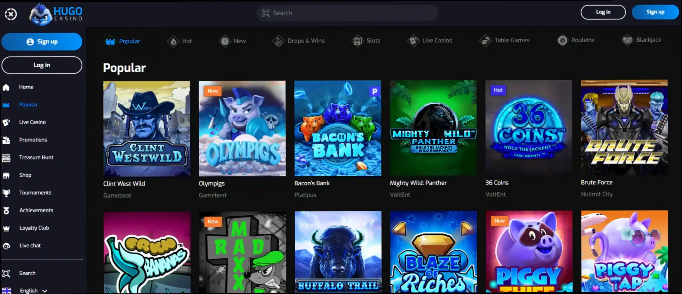 Hugo Casino 225% bonus upp till €600 + 275 gratissnurr